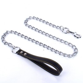 Heavy Duty Anti-bite Dog Giant Chain Leash with Leather Handle (Black, 3mm*120cm)