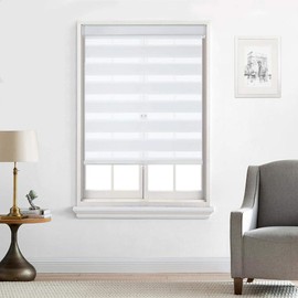 Everyday Celebration Roller Window Shades, Zebra Blinds for Windows Cordless Roller Blinds for Indoor Windows, Light Filtering Window Blinds, Wide & Thick Stripe Roller Shade, (White) 22" W X 72" H
