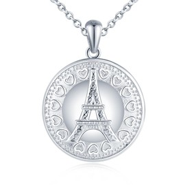 Yumilok Pendant Necklace for women 925 Sterling Silver Eiffel Tower Paris heart Zirconia Open Rund Photo Picture Locket Necklace