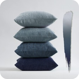 Topfinel Navy Blue Euro Shams Decorative Throw Pillow Covers 26x26 Inch Set of 4,Soft Corduroy Striped Gradient Color Large Cushion Cover for Beach,Patio,Balcony,Living Room,Summer Home Decor