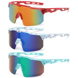 Kashm Youth Baseball Sunglasses for Boys Girls Softball Cycling Soprts Sunglasses Kids Lightweight UV Protection 3Pack-Green+Red+Blue