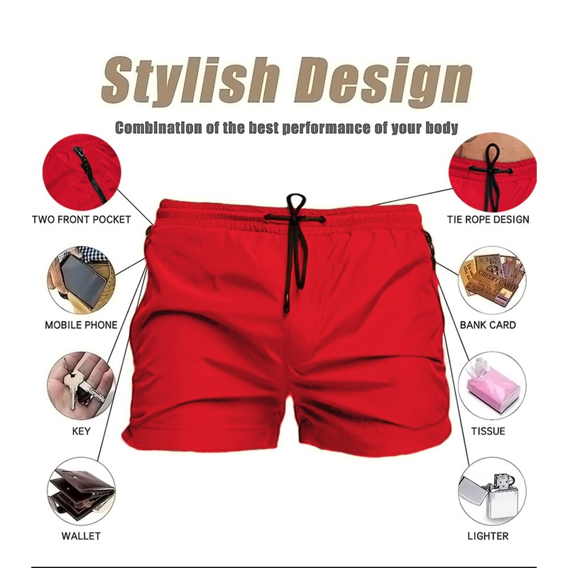 Mens Swim Trunks Quick Dry Swimwear Zipper Pockets, Swim Shorts
