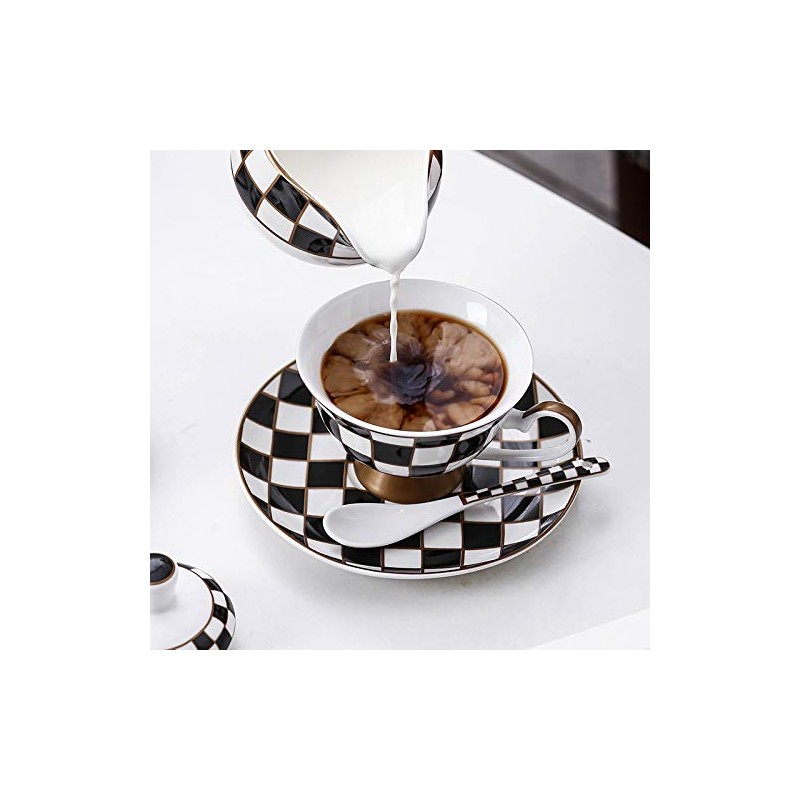Porlien Checker Pattern 17-Piece Tea Set for 6 with Teapot,