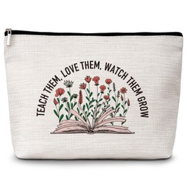 Teacher Thank You Gift Cosmetic Bag, Teach Them Love Them Watch Them Grow Makeup Bag, Teacher Appreciation Gifts for Women, Vintage Teacher Pencil Pouch Birthday Gifts for Best Teacher -35