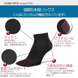 Asuka Men's 5-Toe Socks, Strong Reinforcement, Ankle Length, Pack of 6