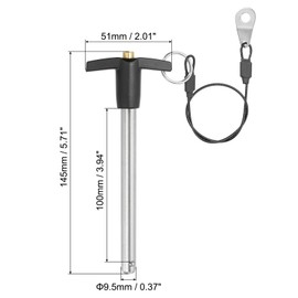 PATIKIL T Handle Lock Pins 3/8 x 3.94" (9.5 x 100mm), Quick Release Pin 304 Stainless Steel Safety Locating Pins with Push Button 25 cm Lanyard Cable