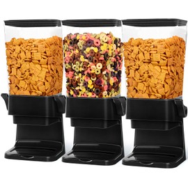 Cereal Dispenser Countertop 3pcs,5.5L Cereal Containers Storage Dispenser for Pantry,Dry Food Storage Rice Containers,Candy Dispenser,Snack Organizer Machine for Grains, Nuts,Oatmeal, Pet Food Black