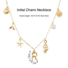 Initial Charm Necklace for Women, Gold Shell Letter Necklaces Seashell Starfish A-Z Alphabet Pendant Necklace Boho Summer Beach jewelry Gift for Girls Teens (R)