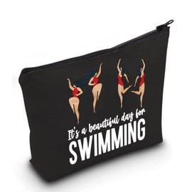 LEVLO Bolsa de maquillaje de natación para cosméticos, regalo de equipo de natación, es un hermoso día para natación, maquillaje, bolsa con cierre para mujeres y niñas, Day For Swimming Black