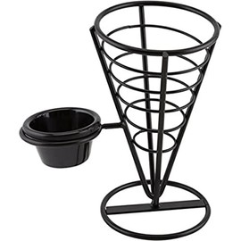 Genware NEV-CNE1 Chip Cone with 1 Ramekin Well, 21.5 cm, Black