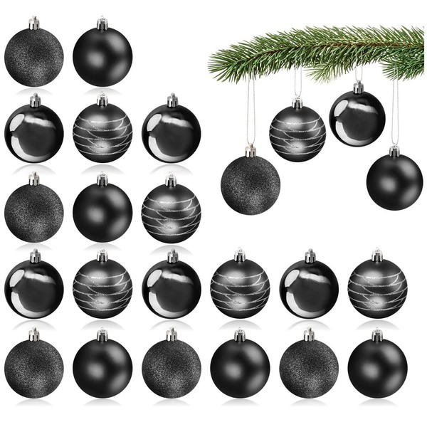 com-four® 24 x Christmas Tree Baubles - Plastic Christmas Tree Baubles for Christmas - Tree Decorations for the Christmas Tree - Christmas Tree Decorations - Plastic Baubles (Black)
