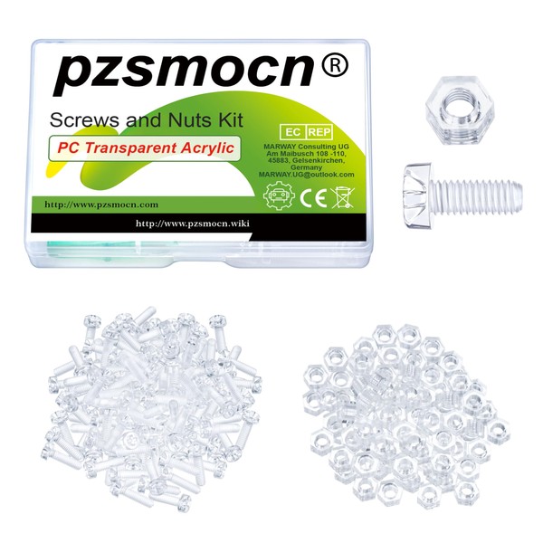 Pzsmocn 200pcs/100sets M4 PC Clear Acrylic Screws and Nuts Kit