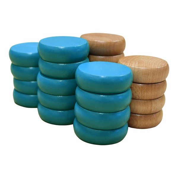 26 Natural and Light Blue Crokinole Discs - Full Set