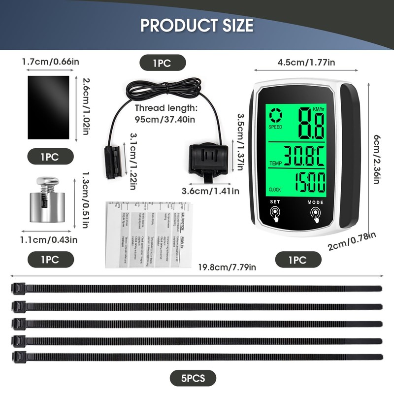 Vidacharmy 2.4 Inch Multifunctional Waterproof Bicycle Odometer with LCD Backlit