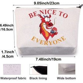 BWWKTOP Mushu Dragon - Bolsa de maquillaje para cosméticos, Mushu y Cricket Gifts Be Nice To Everyone con cierre, Agradable para todos, Bolsa