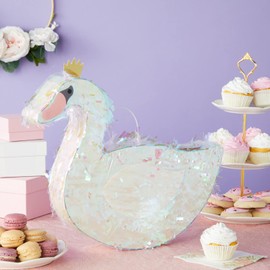 Iridescent Foil White Swan Pinata for Girls Princess Theme Birthday Party Decorations (Small, 16.25 x 14 x 3 In)