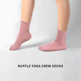 ARERWA Non Slip Yoga Socks Women Pilates Socks Anti Skid Socks 2 Pairs for Lady Home Workout Barre Ballet Dance UK 4-7(purple+pink)