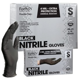 ForPro Professional Collection Disposable Nitrile Gloves, Chemical Resistant, Powder-Free, Latex-Free, Non-Sterile, Food Safe, 4 Mil, Black, Small, 1000-Count