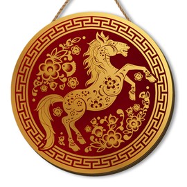 Chinese New Year Wooden Wreaths for Front Door Lunar New Year of The Horse 2026 Fu Welcome Sign Red Spring Festival Decor Chinese New Years Decorations for Home Party