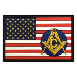Masonic USA American Flag Tactical Hook Patch [3D-PVC Rubber-3.0 X 2.0 inch -M11]