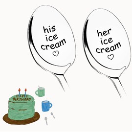 2 Pcs His and Hers Ice Cream Spoons Boyfriend Girlfriend Birthday Valentines Gifts for Husband Wife Engraved Spoon for Couples Anniversary Christmas Presents for Him Her