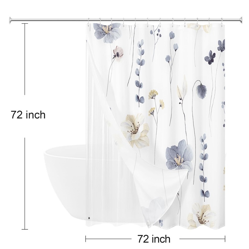 Gibelle 3 in 1 Shower Curtain Set, Grey Watercolor Floral