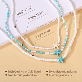 BIHYR Beach Necklace, Summer Beaded Choker Necklaces for Women, Boho Beaded Pendant Necklace Gifts for Women, Waterproof Summer Beachy Accessories Hawaiian Rice Beads Chain Jewelry with Starfish