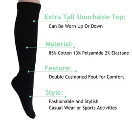 AWS/American Made Slouchy Scrunch Cotton Slouch Socks for Women Shoe Size 5 to 10 (Black, 1 Pair)