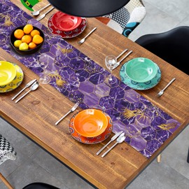 YOVOYOA Marble Table Runner 72 Inches Long, Purple Gold Marble Texture Table Runner Dresser Scarves, Abstract Art Burlap Dining Room Table Decor for Kitchen Farmhouse Indoor Outdoor Home Party