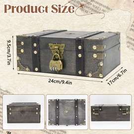 Forhandy Wooden Treasure Chest 24 x 17 x 10 cm - Vintage Treasure Chest with Lock Pirate Treasure Chest Children Gift Chest Treasure Chest Wedding for Storage Decoration