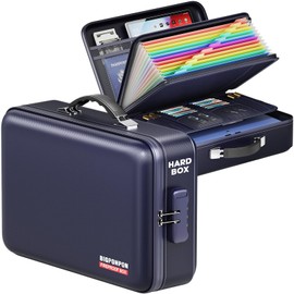 BigPonPon Fireproof Document Box, Hard Case Highly Flame-Resistant Fire Proof Waterproof File Organizer with Lock, Portable Fire Safe for Important Documents & Valuables Storage (Blue, ‎16"*12"*5")