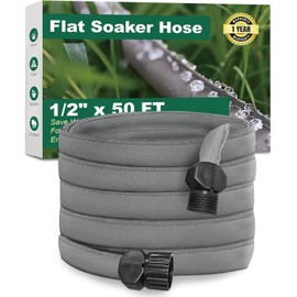 Haeteir Flat Soaker Hose for Garden Beds 50 ft,Linkable Drip Irrigation Hose Save 80% Water, Leakproof Watering Hose with Holes, Duty Double Layer Flexible Leakproof