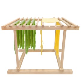 VAZINE Wooden Pasta Drying Rack with 12 Detachable Rods & Fixed Grooves, Effortless Pasta Transfer, Holds Short/Long Noodles
