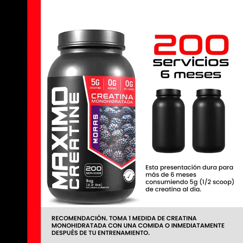 Duo Creatinas Máximo 1kg + Creatina 1kg Con 200 Servicios.