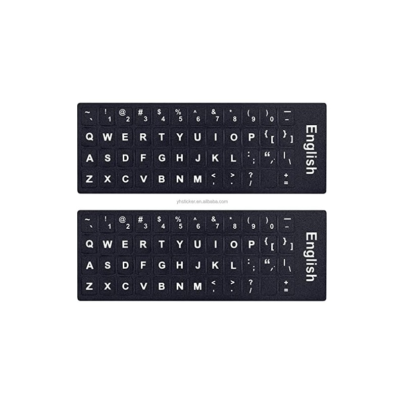 Universal Computer Keyboard Replacement Stickers - Black Background with White