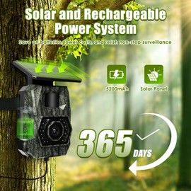 MAXDONE Solar Trail Camera WiFi Bluetooth, 48MP 30fps Game Camera Built-in 5200mAh Rechargeable Battery with Motion Activated 0.1s Trigger Speed Trail Cam IP66 with 32GB TF Card