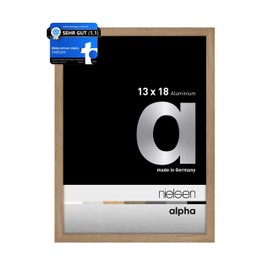 nielsen Bilderrahmen, 13 x 18 cm, Aluminium, Eiche, Fotorahmen zum Auftstellen und Aufhängen im Hoch- & Querformat, Echtglas, Alpha