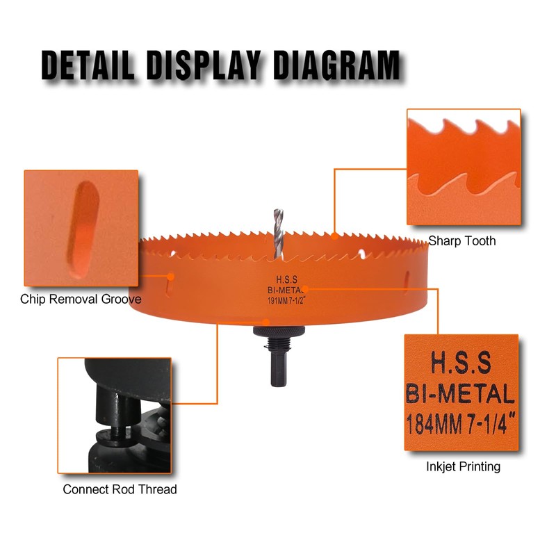 VIKITON 7.5 Inch Hole Saw with Arbor for Metal Wood