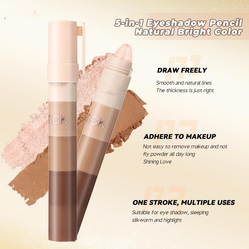 5-in-1 Eyeshadow Pencil Set, 10 Colours, Highly Pigmented Cream Glitter