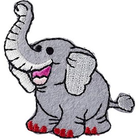 Applique Iron on Sew on Back Patch Elephant Design Grey