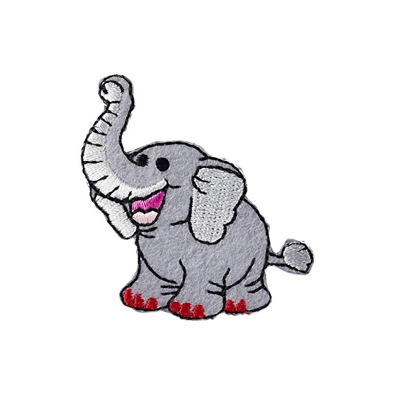 Applique Iron on Sew on Back Patch Elephant Design Grey