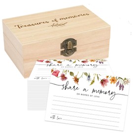 Leseogye 50Pcs Share a Memory Cards with Wooden Box, Flower Memory Cards for Funeral, Wedding, Graduation, Retirement, Memorial, Anniversary, Graduation, Birthday, Bridal Shower Game