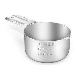 BERYLER 1PCS 3/4Cup (180ml, 6oz) Single Measuring Cup, Stainless Steel Measure Scoop, Metric and US Measurement, Dishwasher Safe