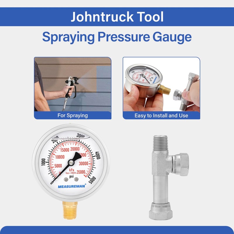 MEASUREMAN Spraying Pressure Gauge Assembly High Pressure Fluid Gauge 1/4"