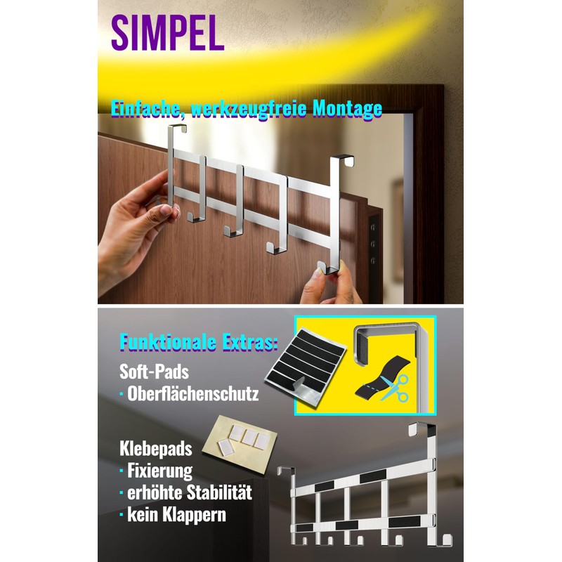 4happy Stainless Steel Door Coat Rack for Hanging - Door
