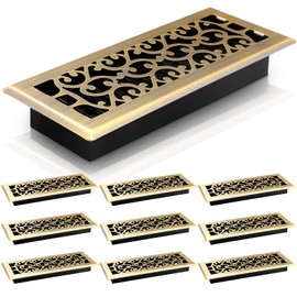 MorningRo 10 Pcs Heavy Duty Floor Registers Carbon Steel Walkable Floor Vent Covers Easy Adjust Air Flow Decoration for Home Heater Air Grilles Vents Supply(Brass,4 x 12 Inch)