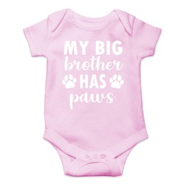 My Big Brother Has Paws - Funny Baby Essentials Bodysuit - Baby Girl Clothes Newborn Romper (Newborn, Pink)