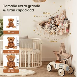 Almacenamiento de Juguetes de Peluche con Luz Led, Gran Hamaca para Peluche con 3 Formas, Red para Peluches Tejida a Mano,Organizador de Animales de Peluche para El Dormitorio, Sala de Juegos, Esquina