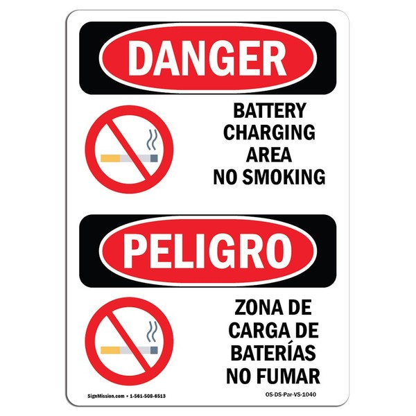 OSHA Danger Sign - Battery Charging Area No Smoking Bilingual