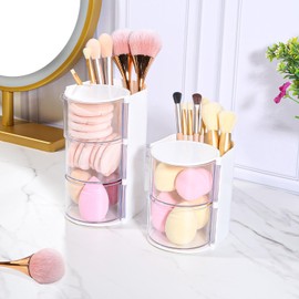 DASITON Hair Accessories Organizer with Hair Brush Holder, Rotatable Makeup Brush Holder Small Jewelry Storage Box for Necklace, Earring, Bracelet, Ring, Hair Clip and Hair Accessories (White 2-Layer)